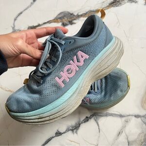 Hoka Bondi 8 Running Shoes with Pink Logo and Mint Accent - Shadow dusk size 7.5